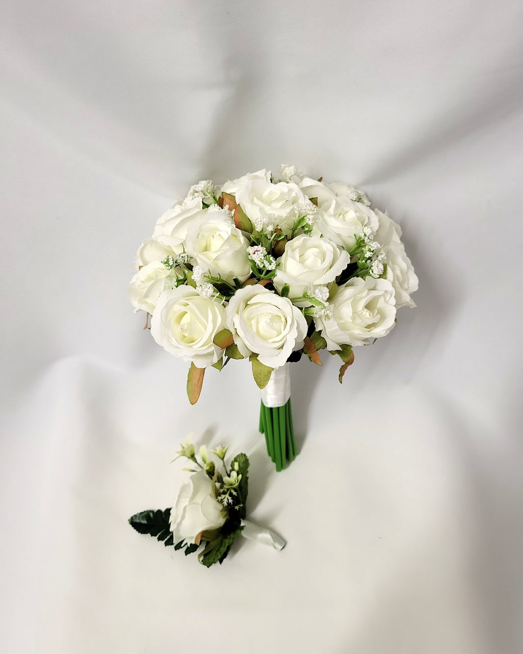White Rose & Wildflower Bridal Bouquet
