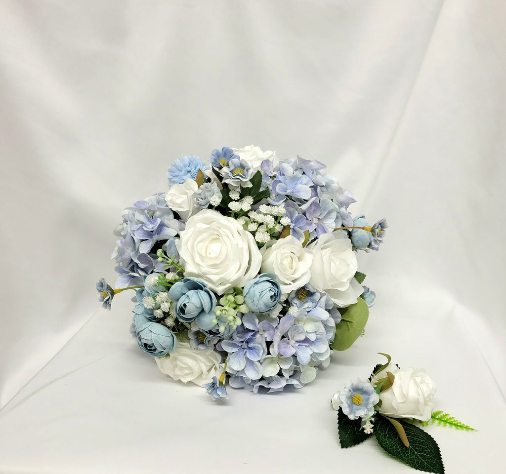 Blue & White Hydrangea Bridal Bouquet