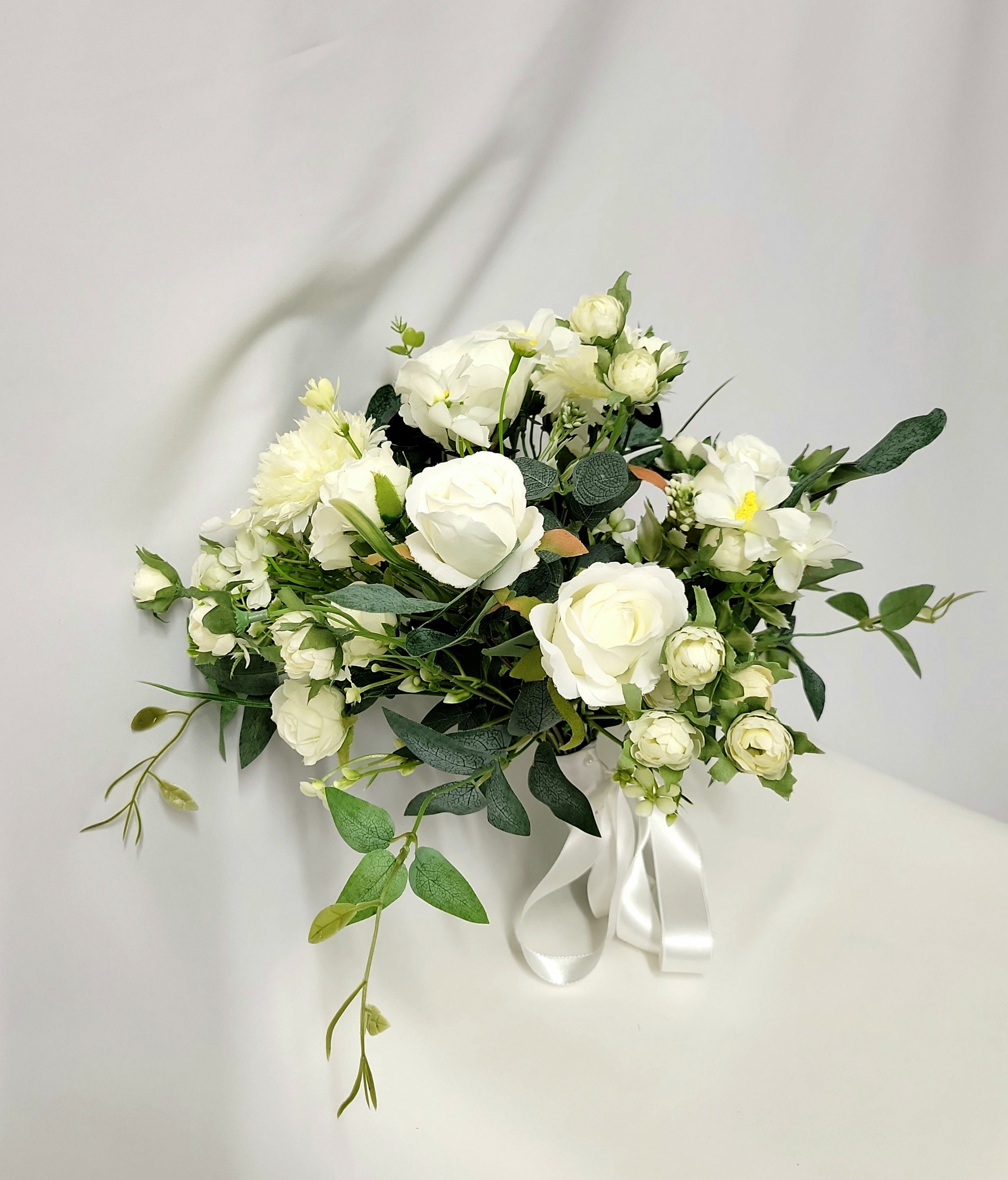 White Rose & Wildflower Bridal Bouquet