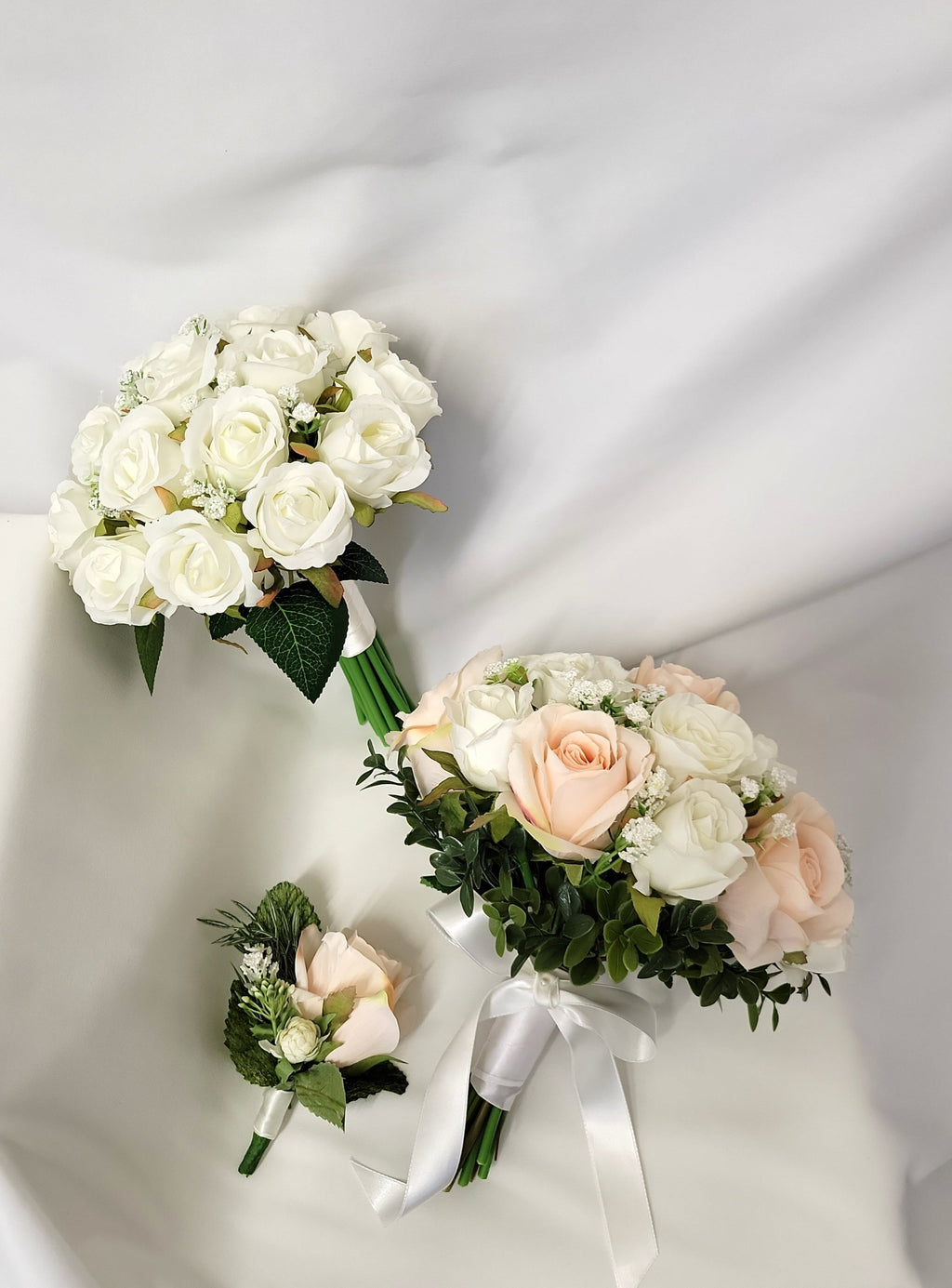 Pink Ivory and White Rose Bridal Bouquet