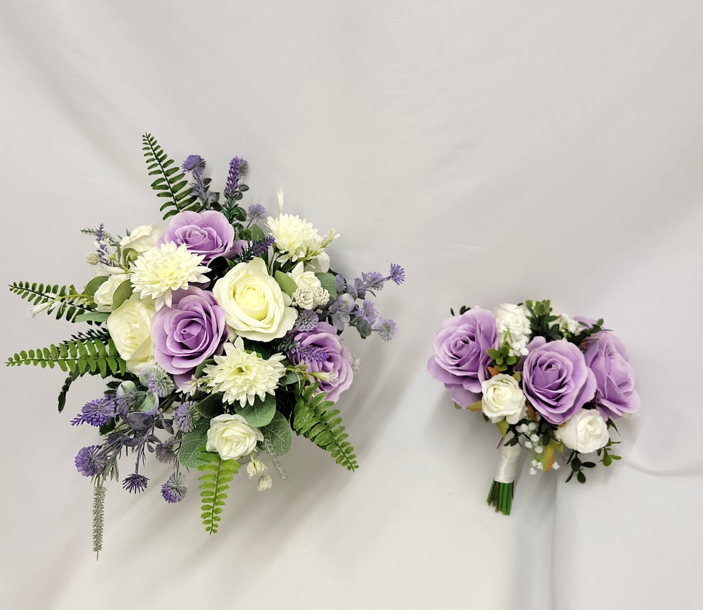 Artificial Bridesmaid Bouquet Purple & White Rose