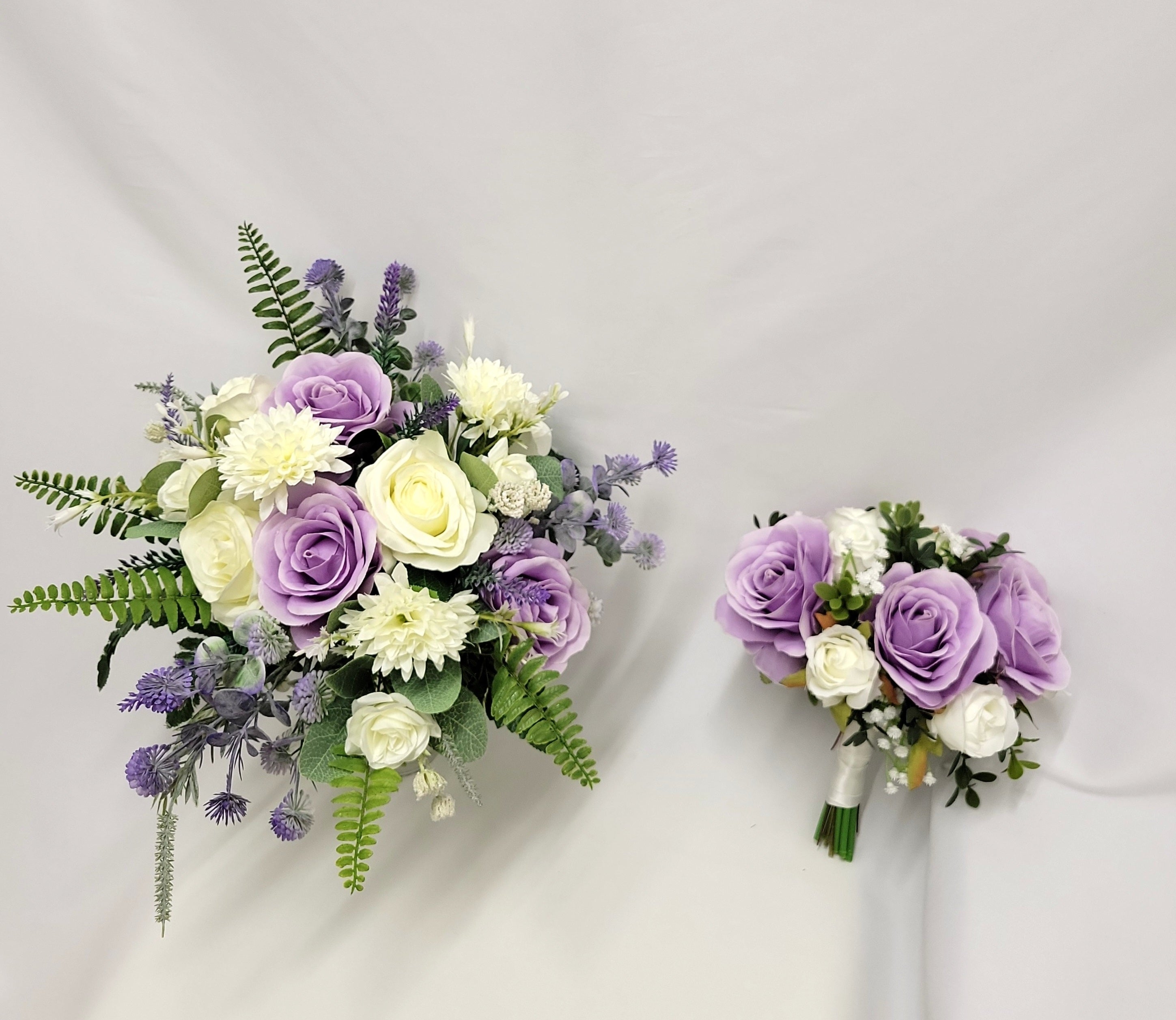 Artificial Bridesmaid Bouquet Purple & White Rose