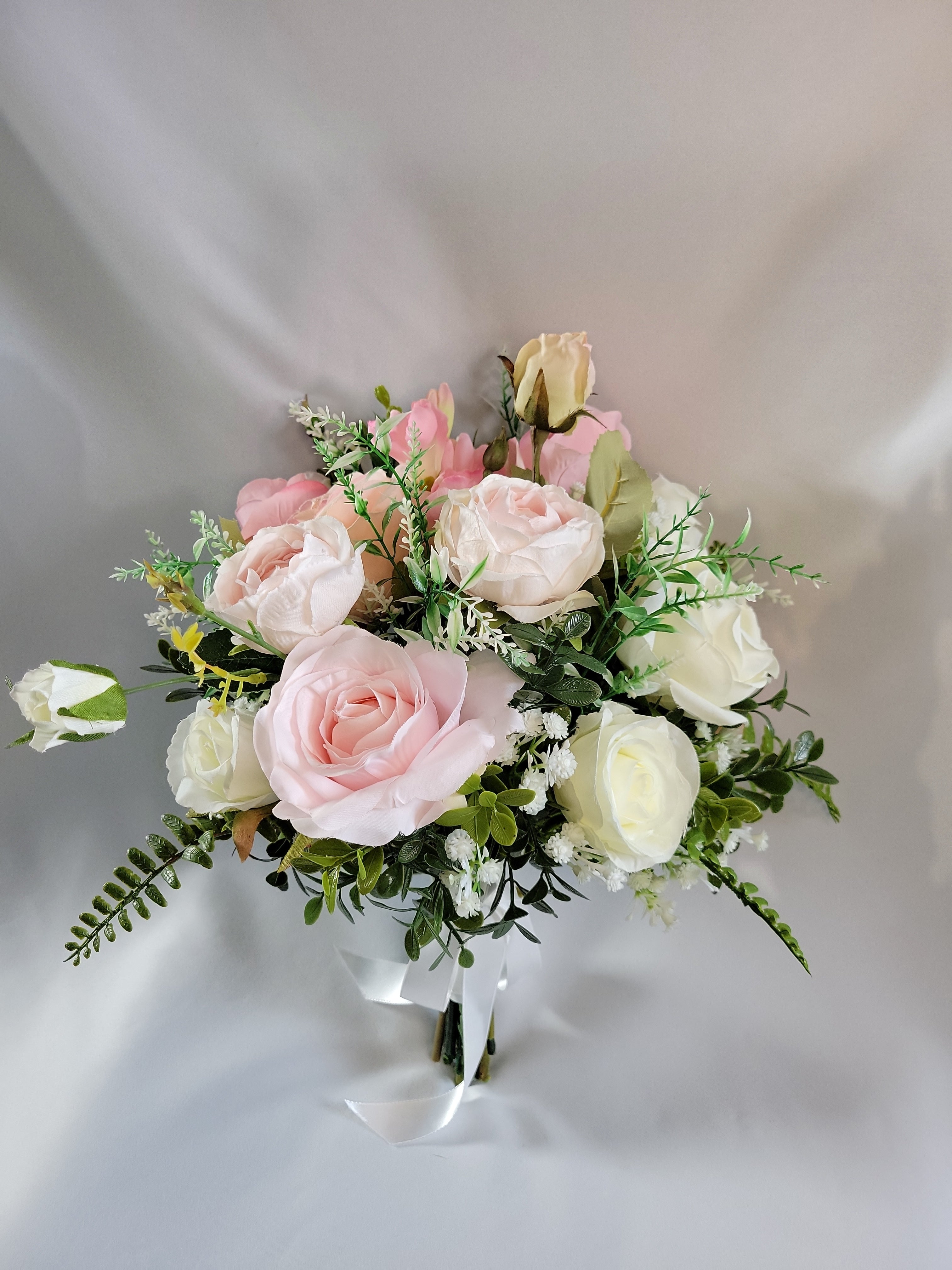 Pink & Ivory Rose Artificial Bridal Bouquet