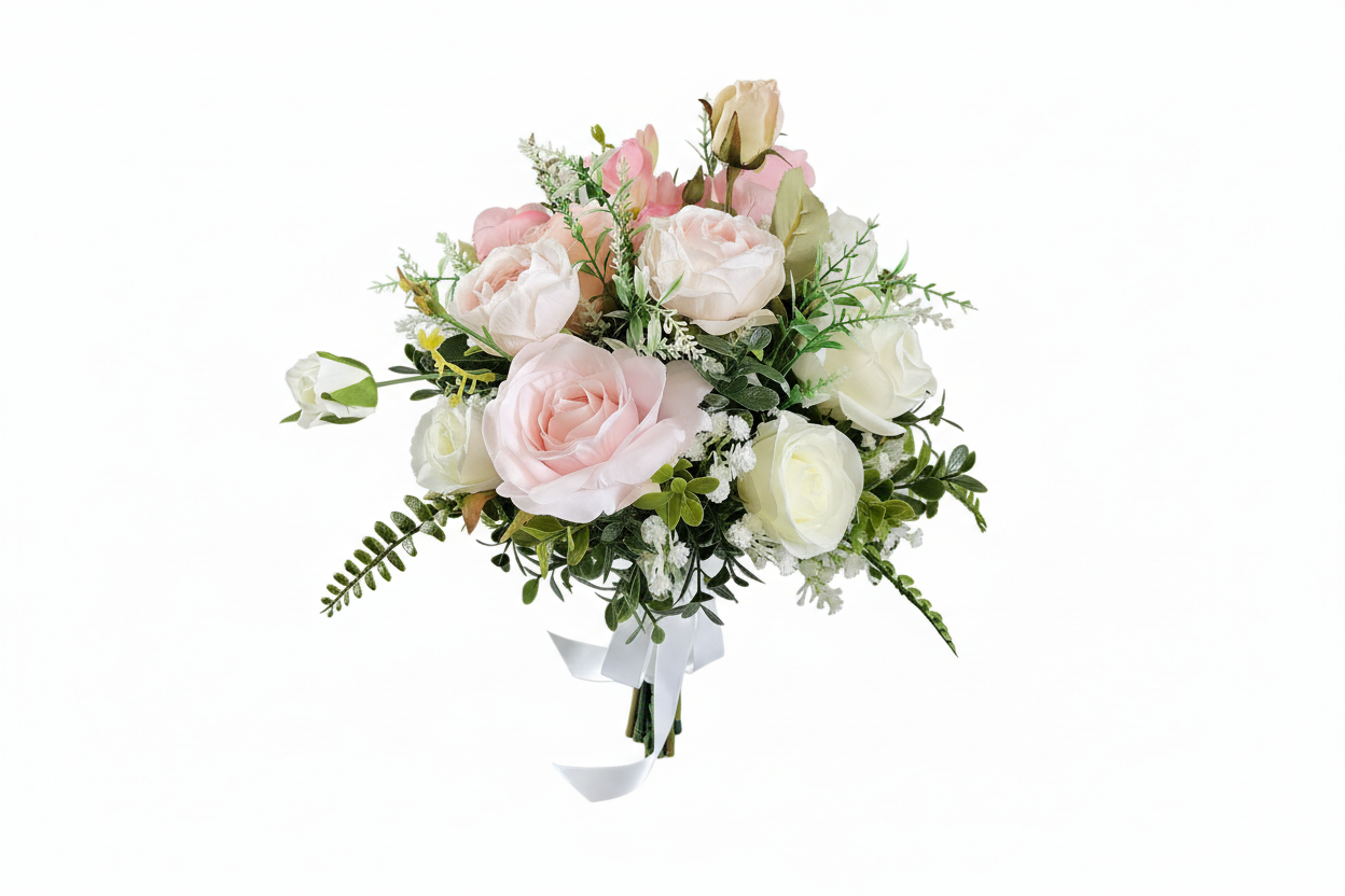 Pink & Ivory Rose Artificial Bridal Bouquet