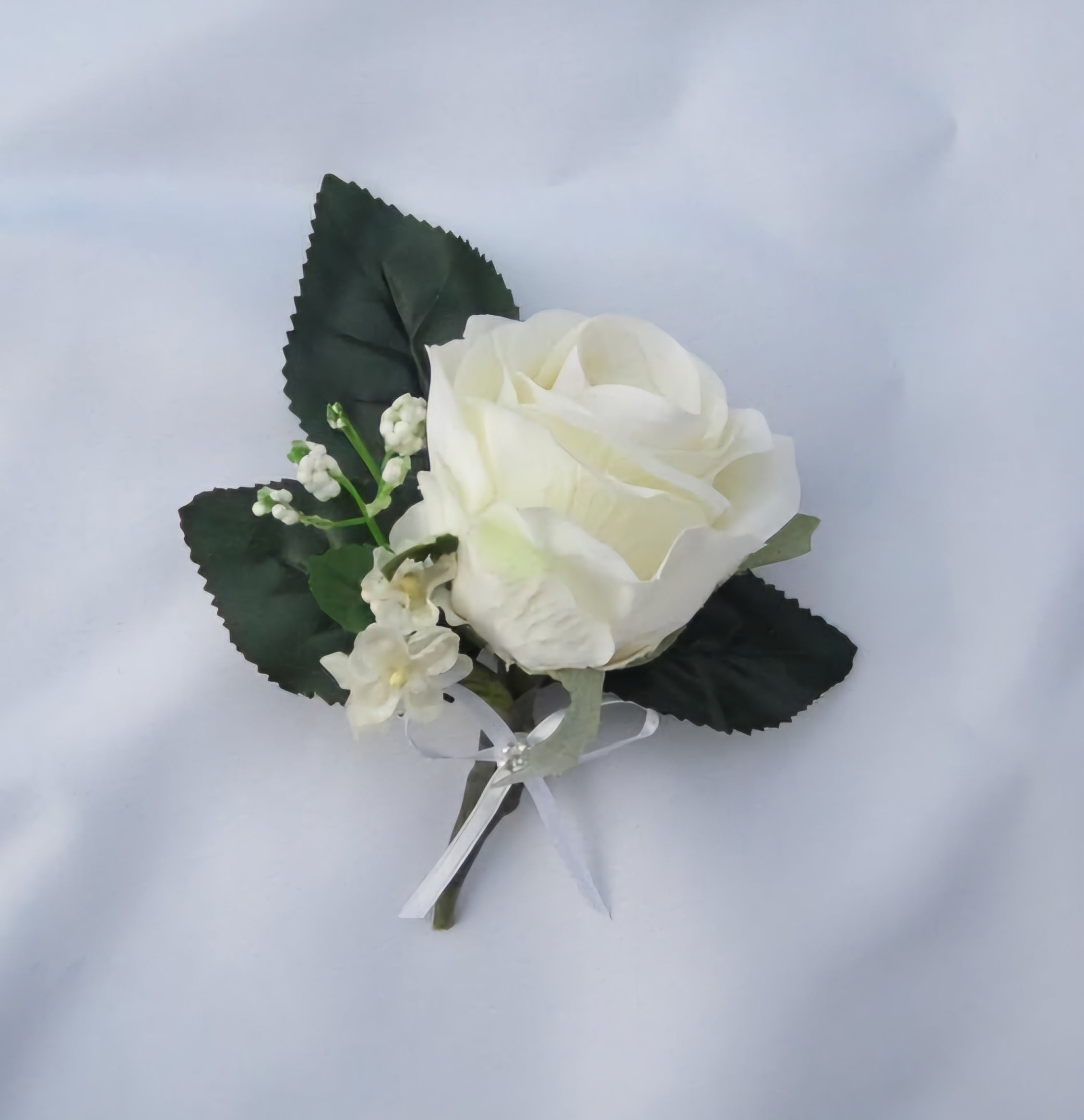 Artificial White Rose Boutonniere