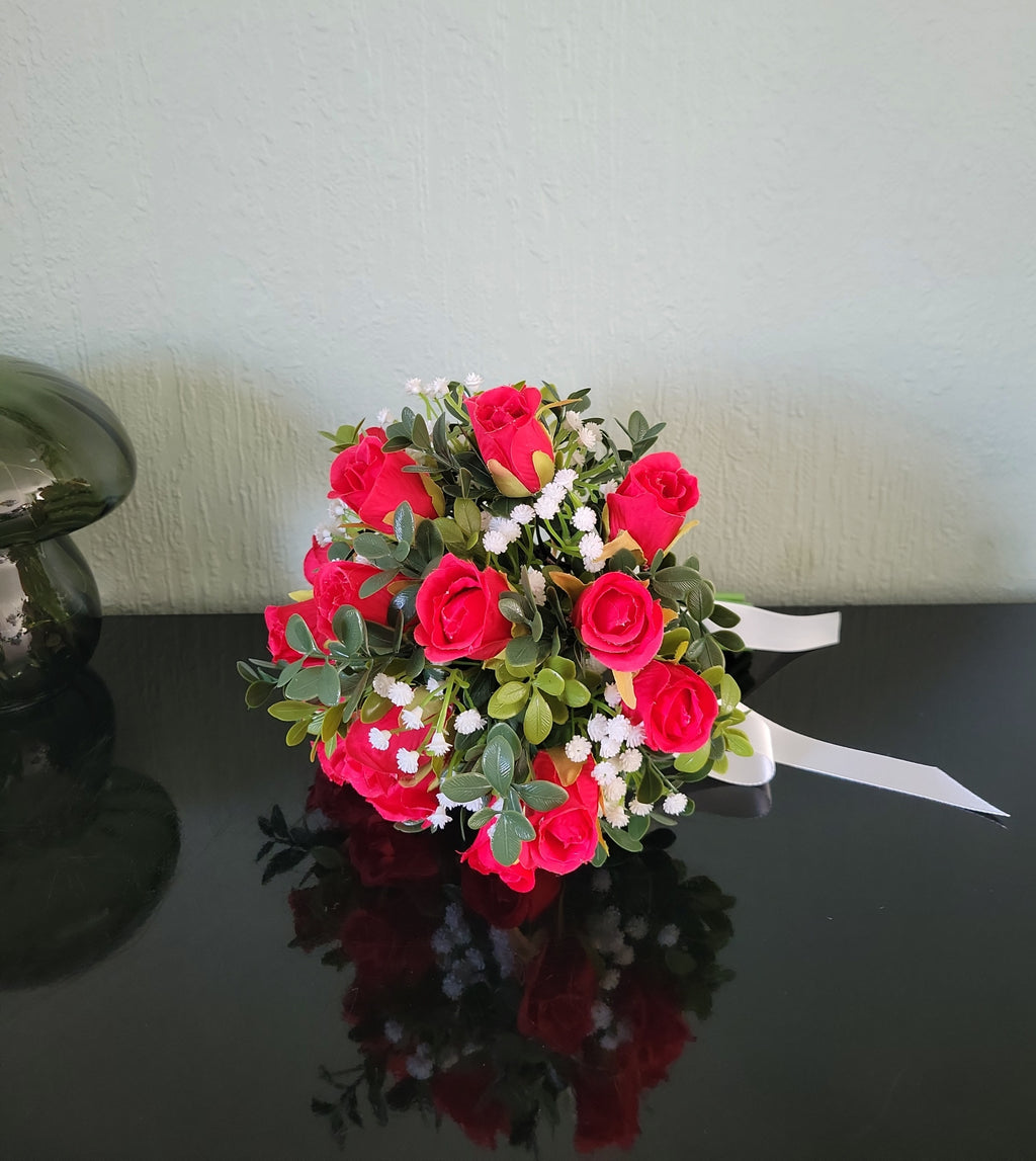 Artificial Red Rose Bud Bridal Bouquet