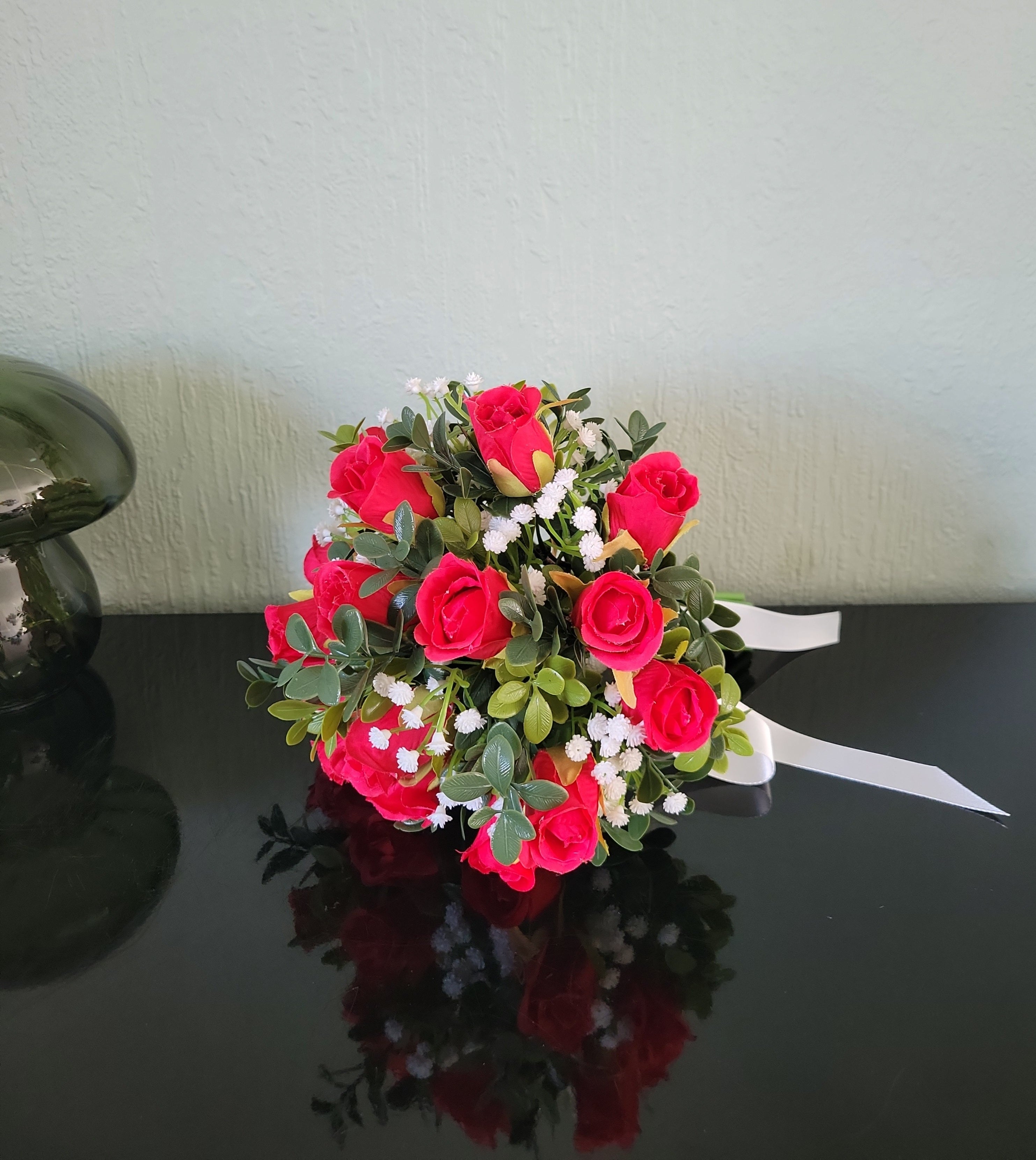 Artificial Red Rose Bud Bridal Bouquet