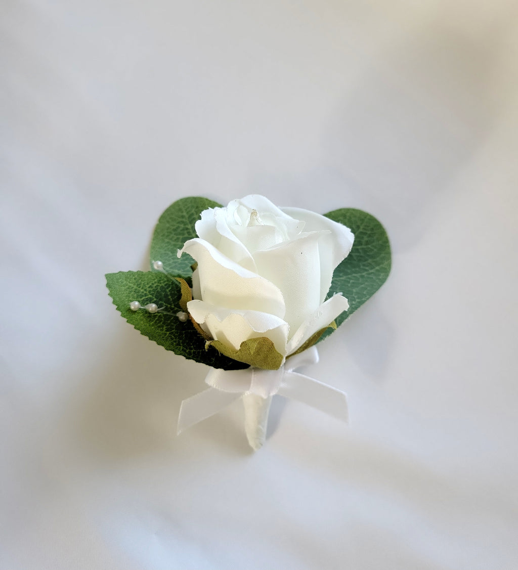 White Rose & Pale Pink Corsage & Boutonniere Set