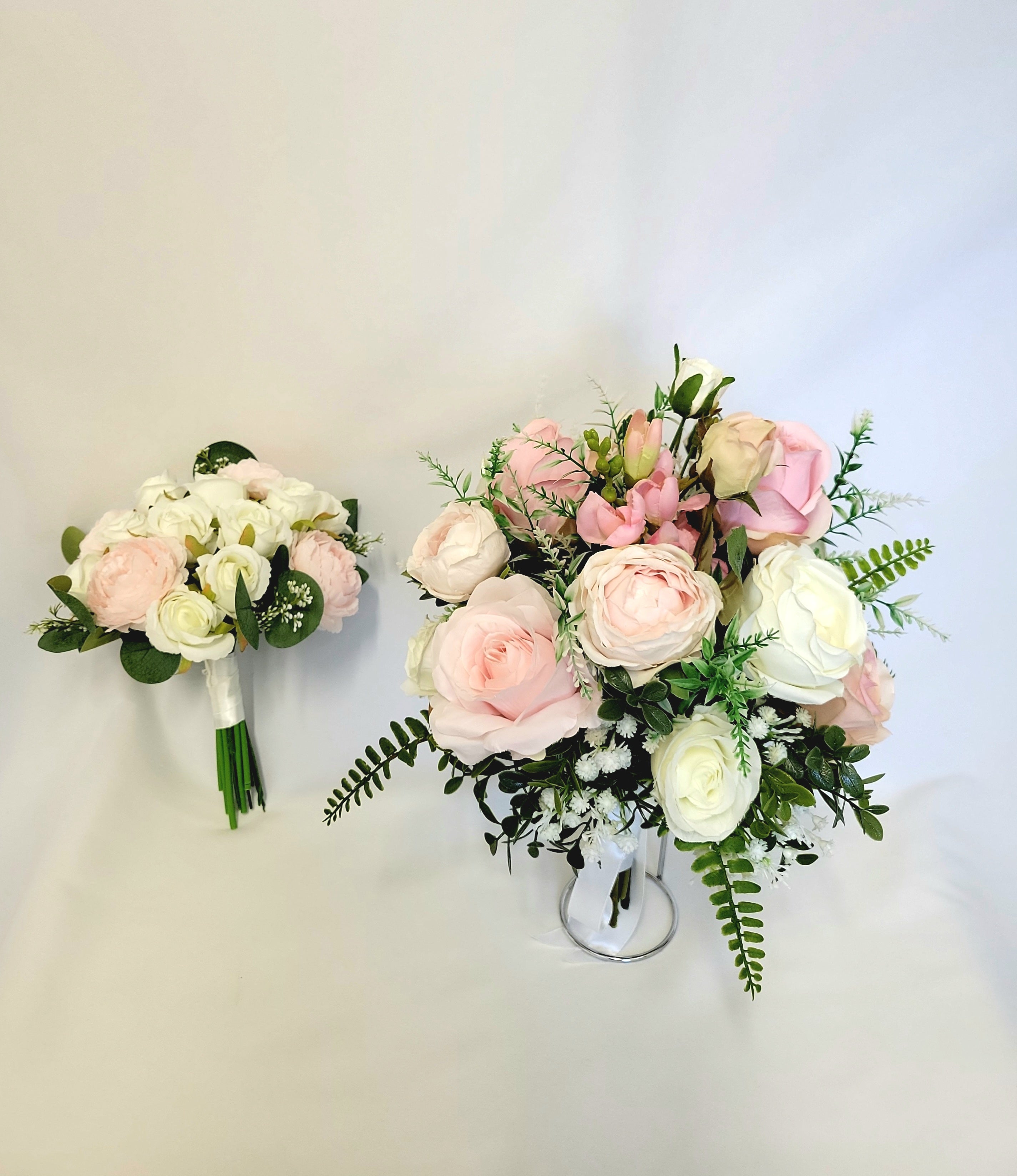 Pink & Ivory Rose Artificial Bridal Bouquet