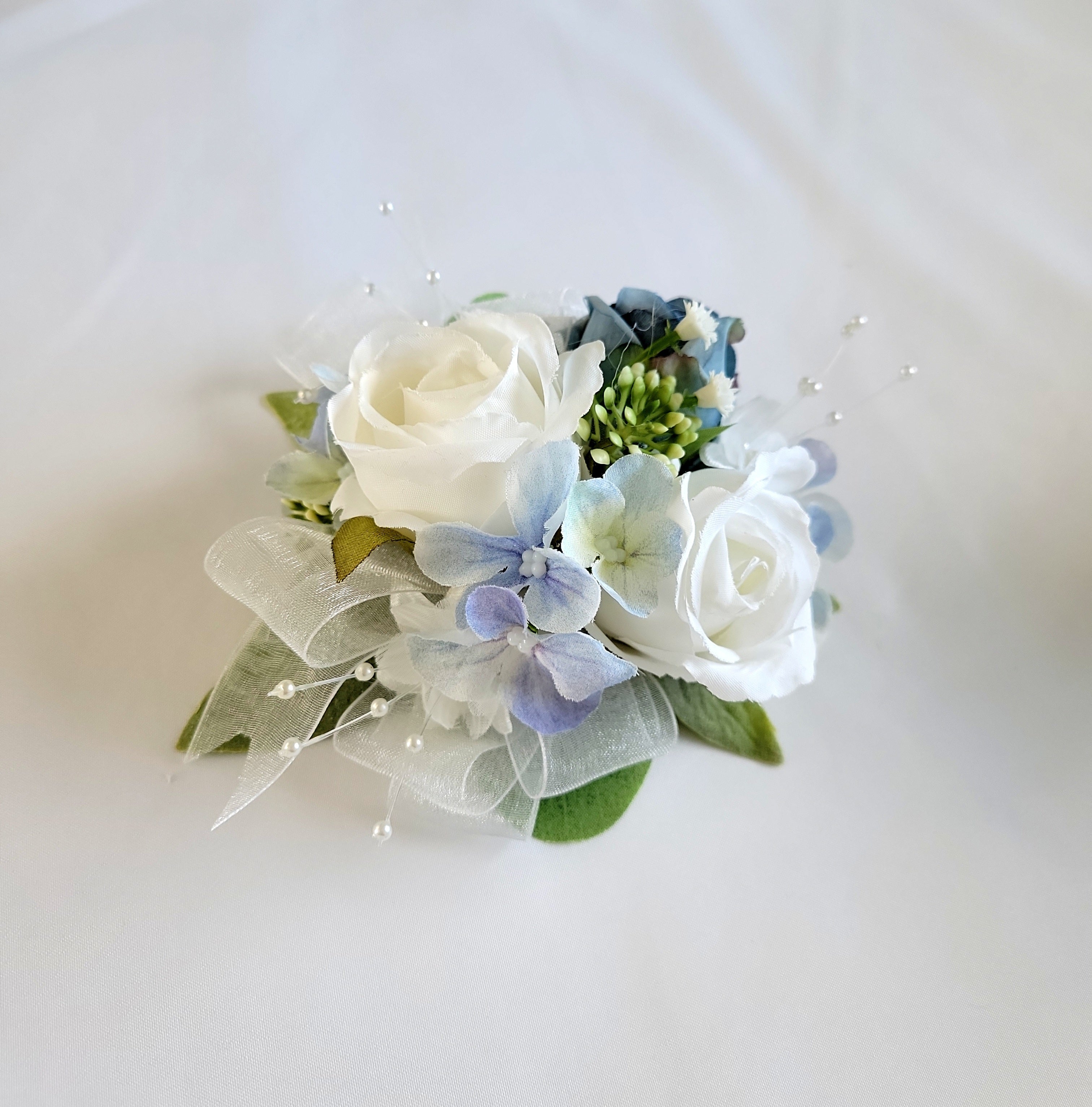 Blue & White Prom/Wedding Corsage & Boutonniere