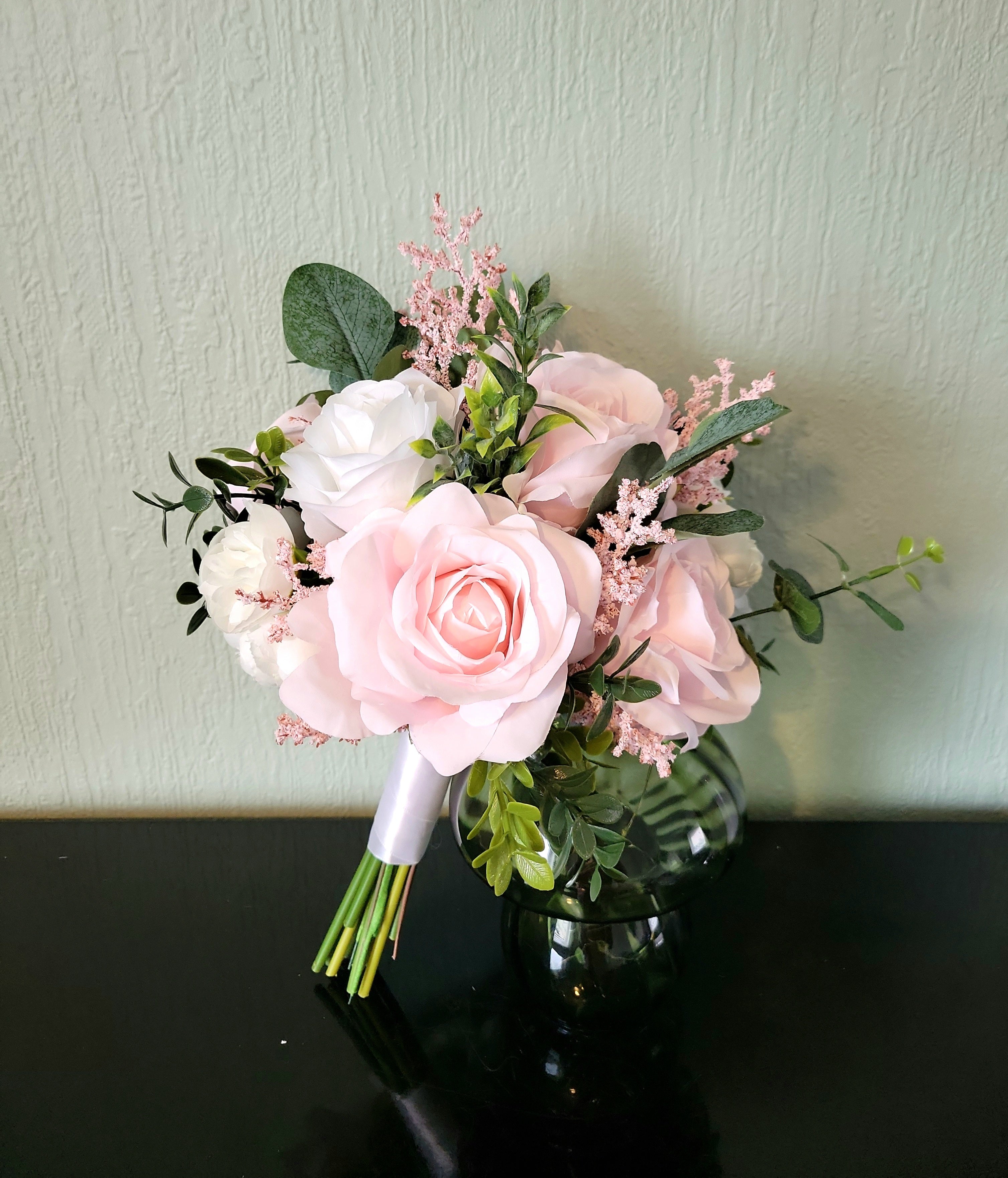 Artificial Pink & White Rose Bridal Bouquet