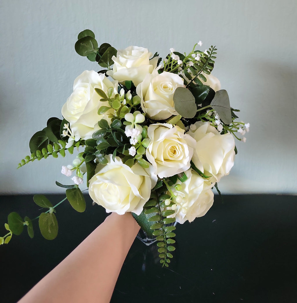Artificial Ivory Rose Bridal Bouquet