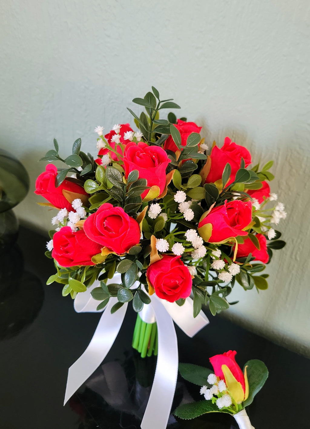 Artificial Red Rose Bud Bridal Bouquet