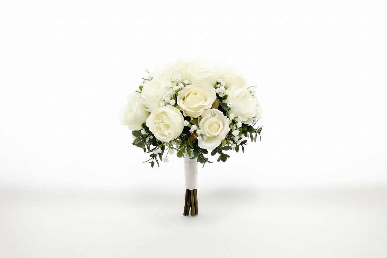 Artificial White Rose Bridal Bouquet