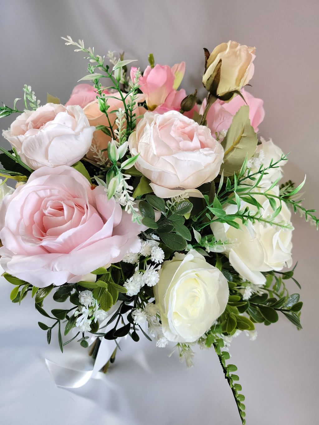 Pink & Ivory Rose Artificial Bridal Bouquet