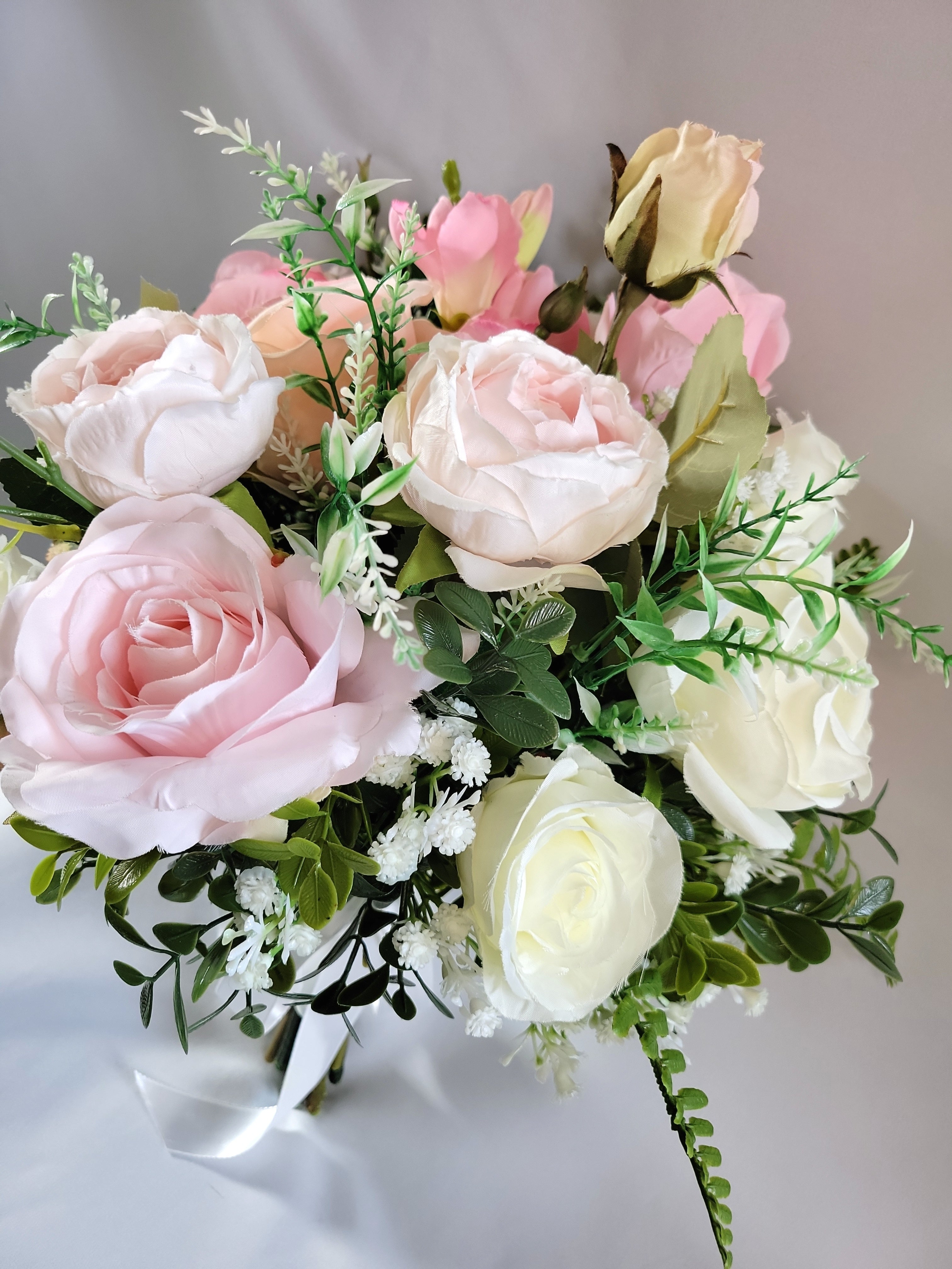 Pink & Ivory Rose Artificial Bridal Bouquet