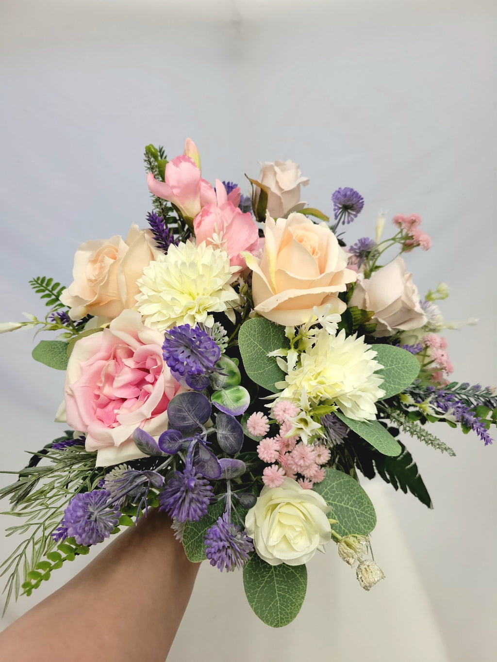 Artificial Pink, Ivory & Purple Bridal Bouquet