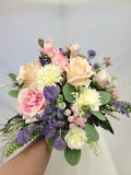 Artificial Pink, Ivory & Purple Bridal Bouquet
