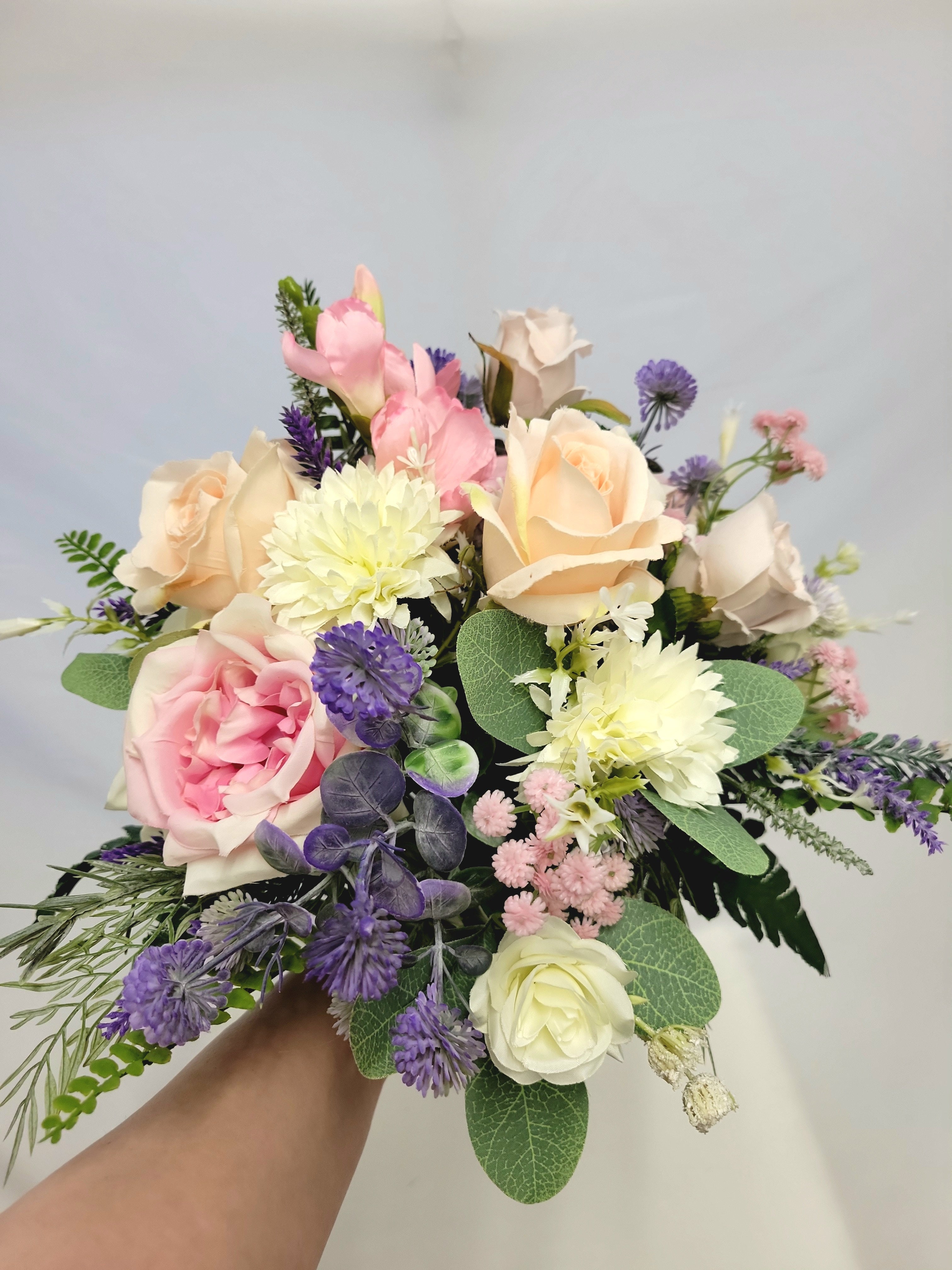 Artificial Pink, Ivory & Purple Bridal Bouquet
