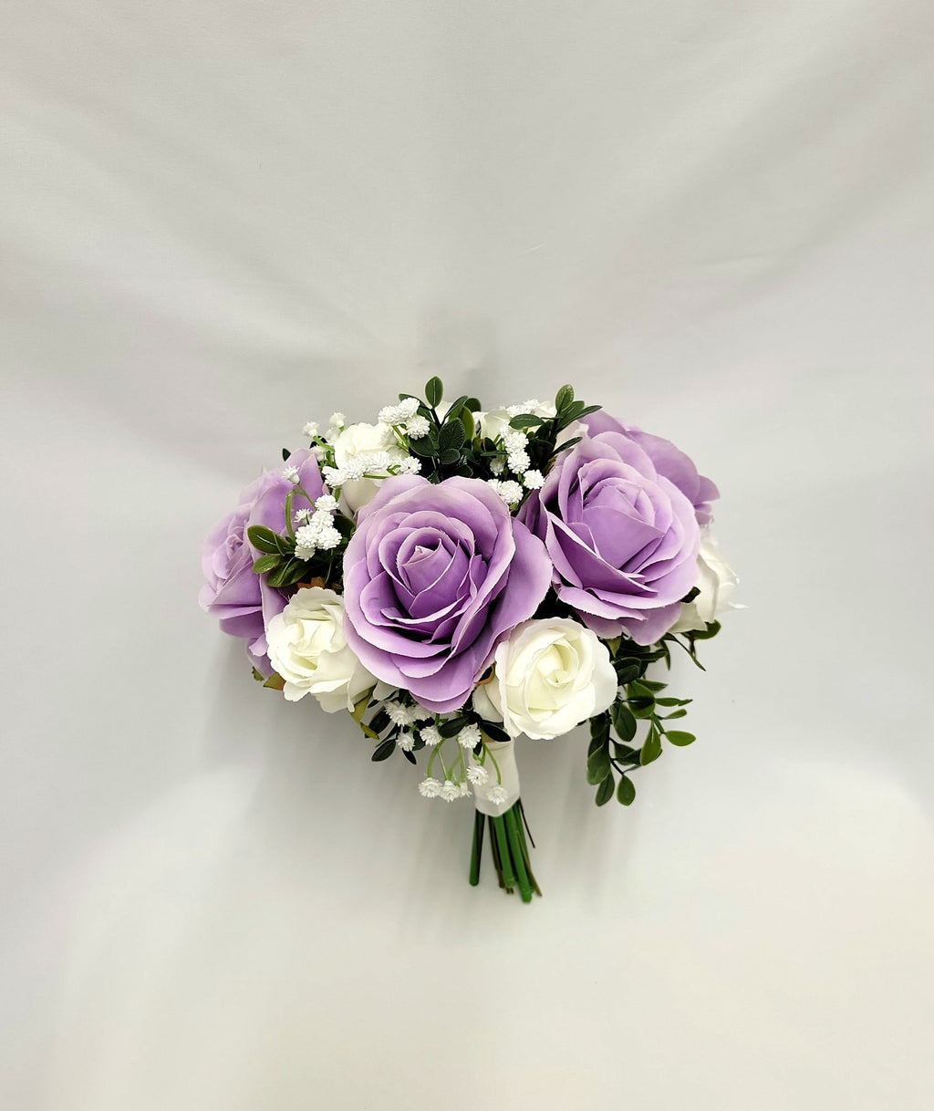 Artificial Bridesmaid Bouquet Purple & White Rose