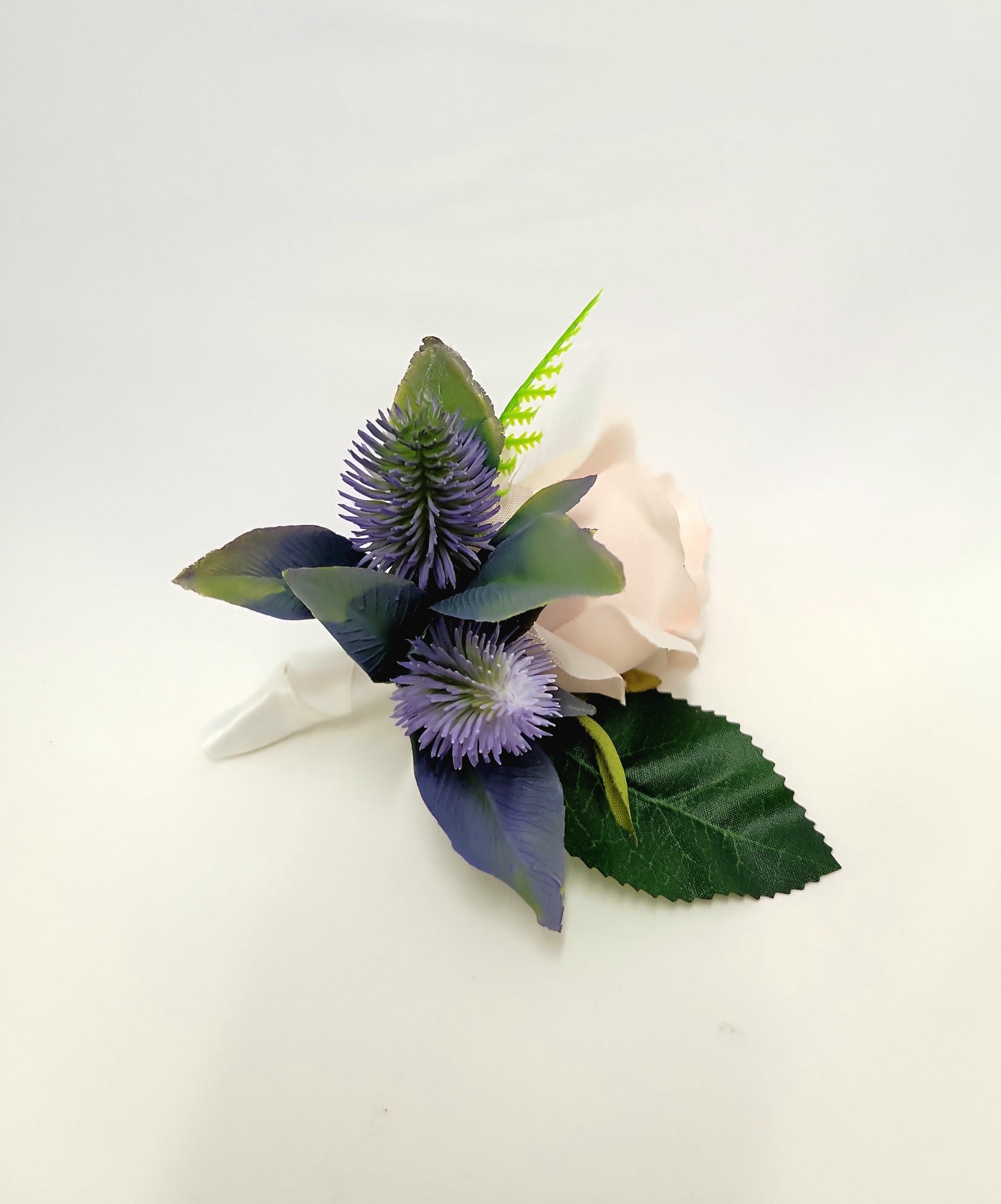 Scottish Thistle and Rose Boutonniere