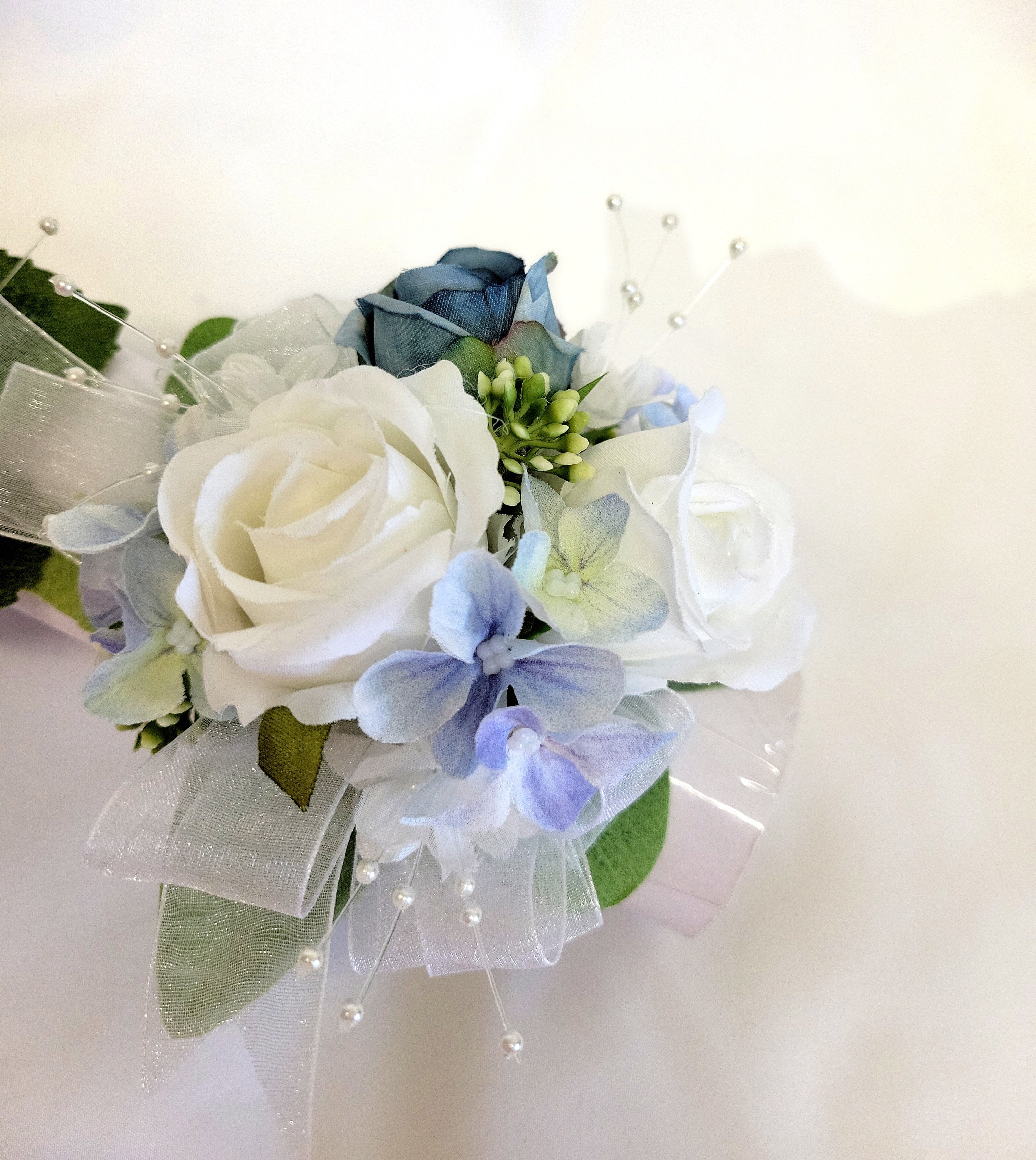 Blue & White Prom/Wedding Corsage & Boutonniere