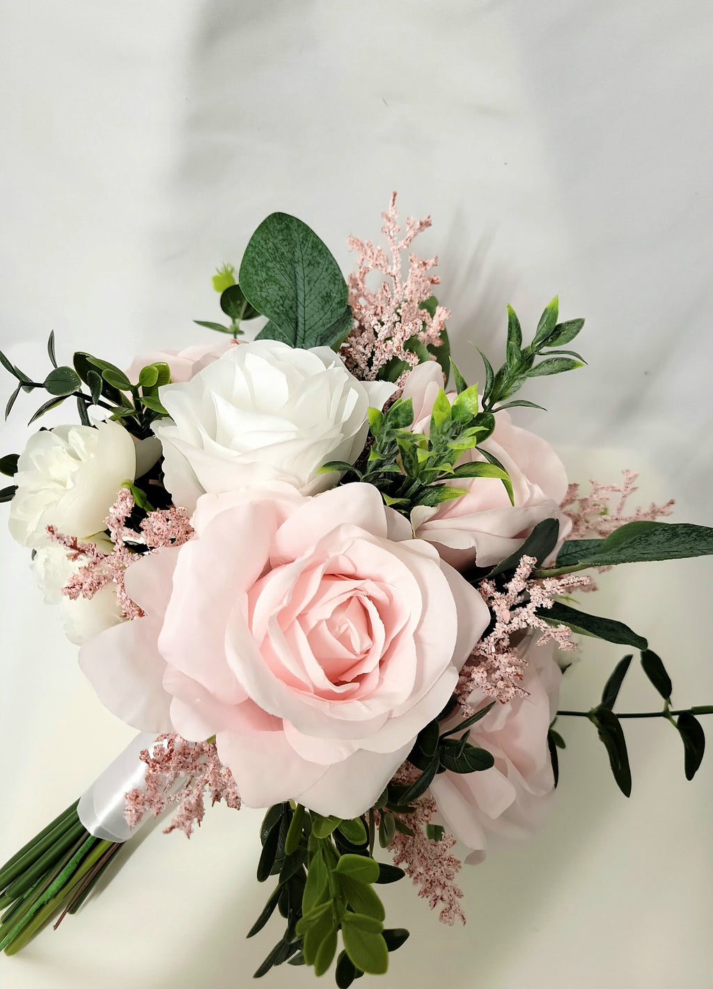 Artificial Pink & White Rose Bridal Bouquet