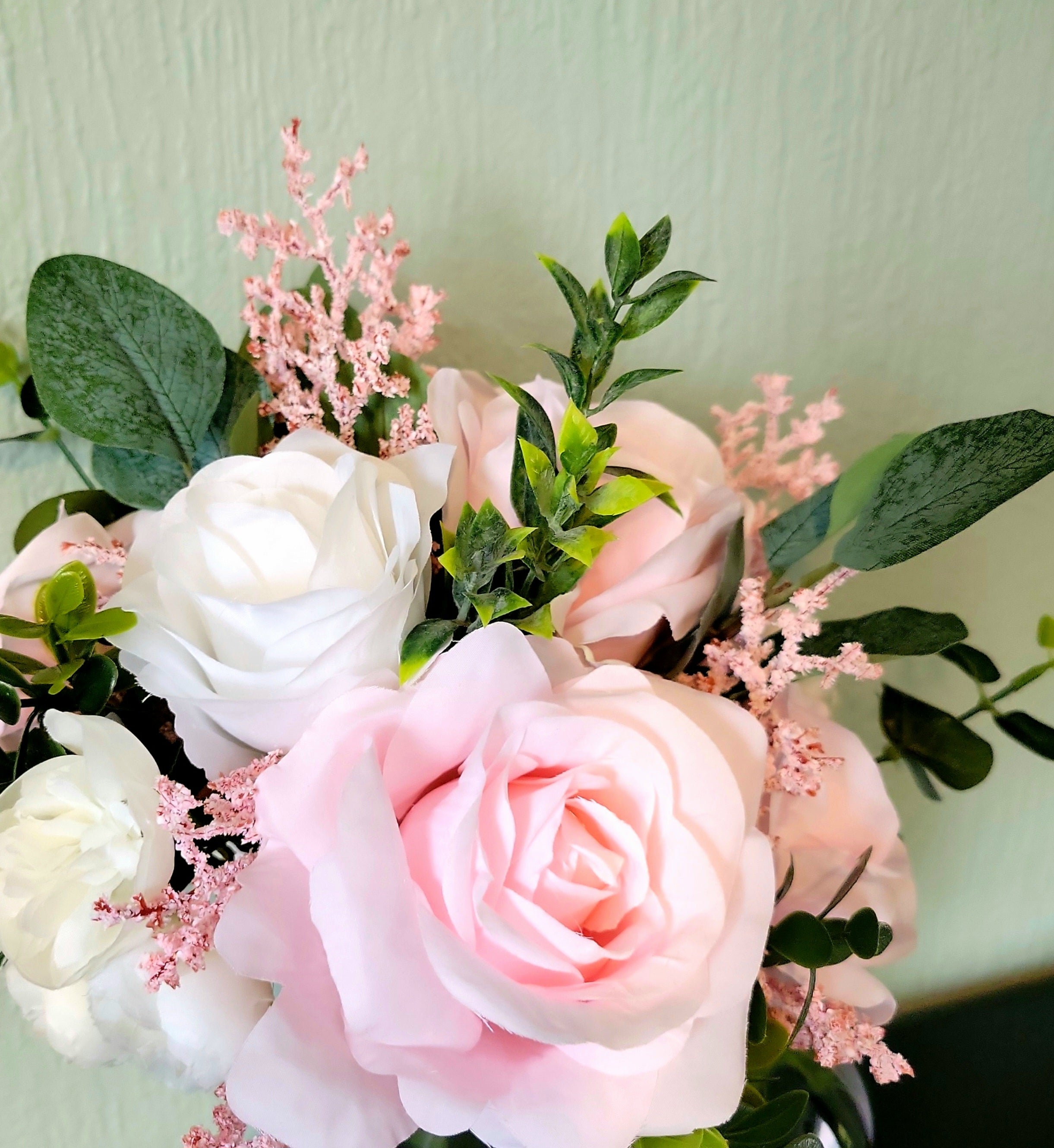 Artificial Pink & White Rose Bridal Bouquet