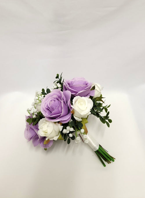 Artificial Bridesmaid Bouquet Purple & White Rose