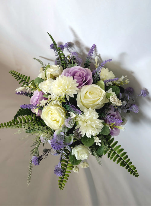 Artificial Lilac and Ivory Rose Bridal Bouquet