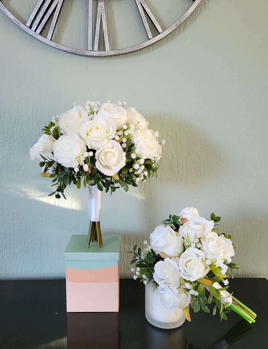 Artificial White Rose Bridal Bouquet