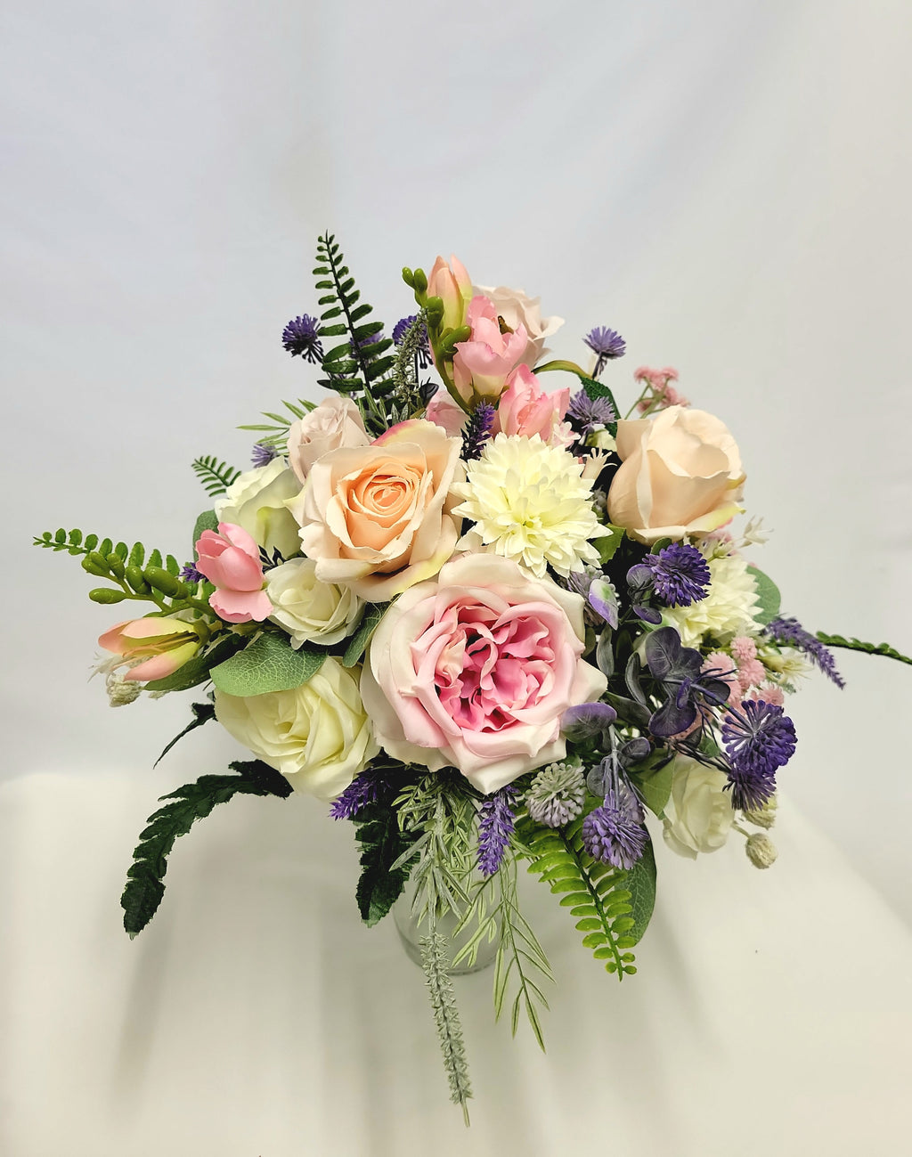 Artificial Pink, Ivory & Purple Bridal Bouquet