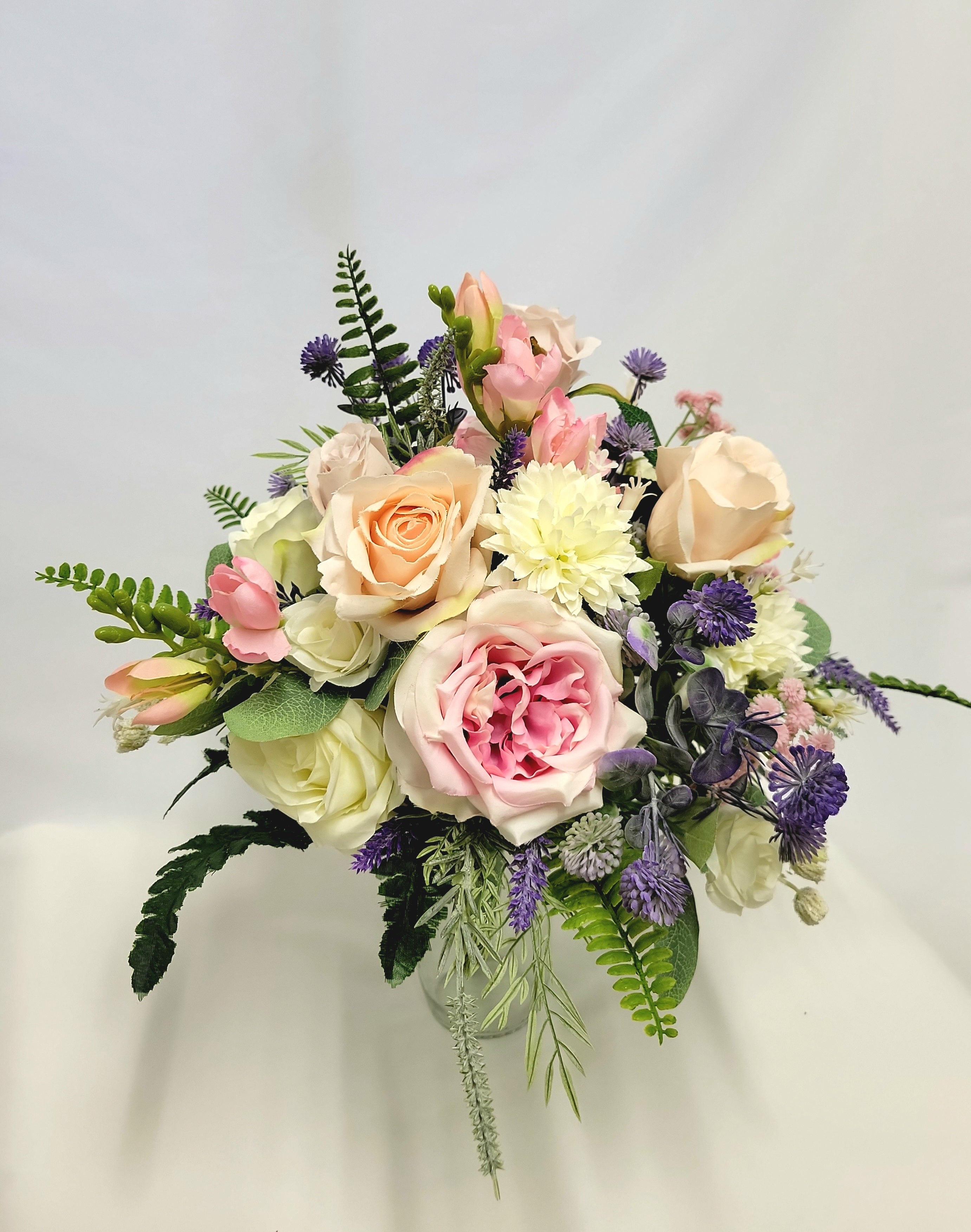 Artificial Pink, Ivory & Purple Bridal Bouquet