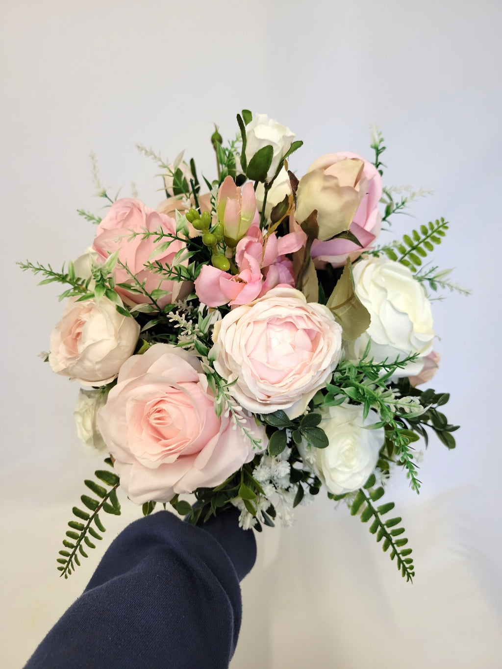 Pink & Ivory Rose Artificial Bridal Bouquet