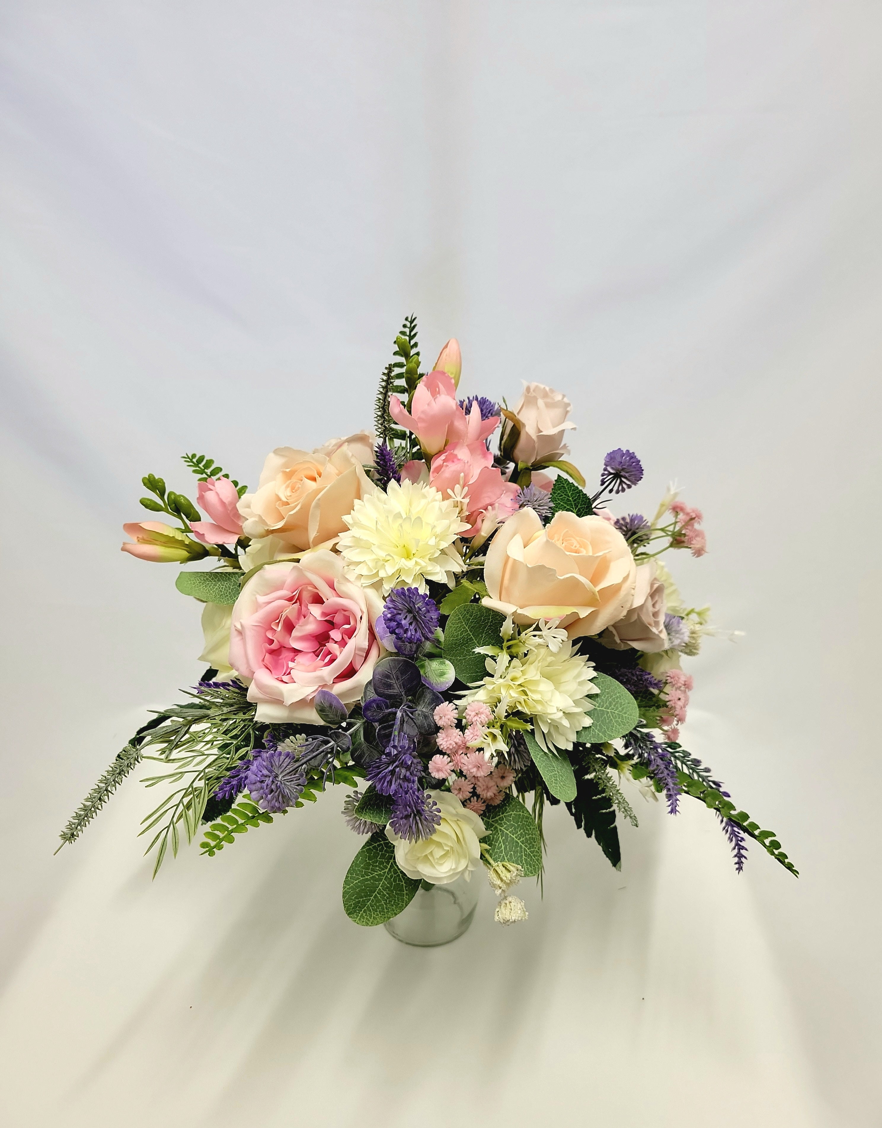 Artificial Pink, Ivory & Purple Bridal Bouquet