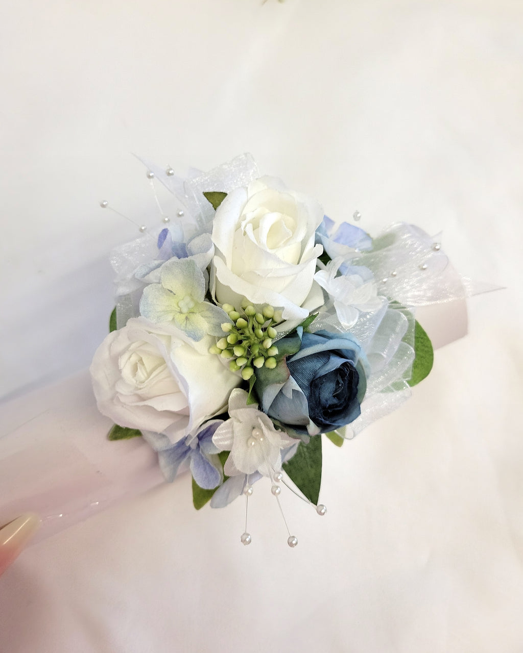 Blue & White Prom/Wedding Corsage & Boutonniere