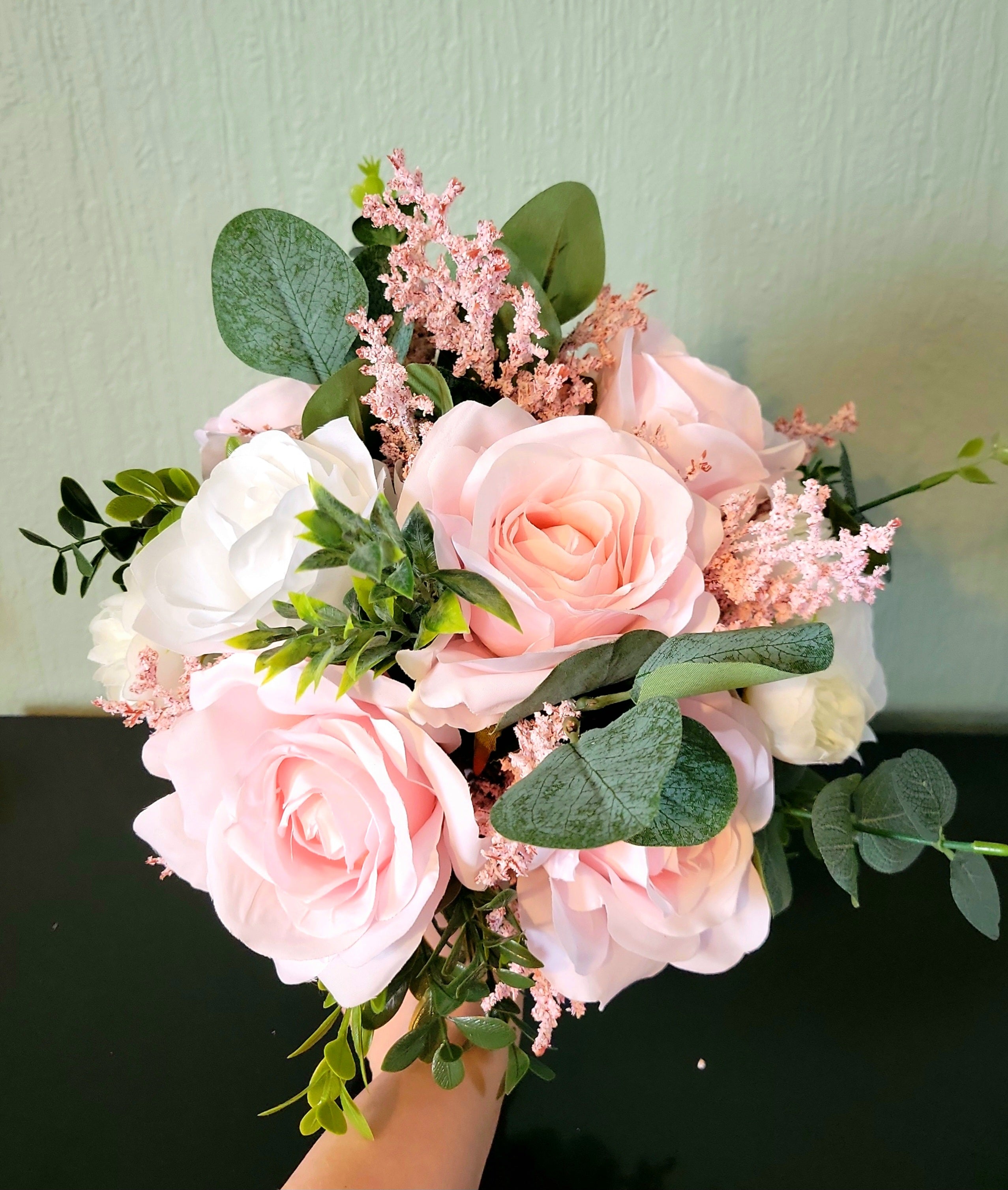 Artificial Pink & White Rose Bridal Bouquet