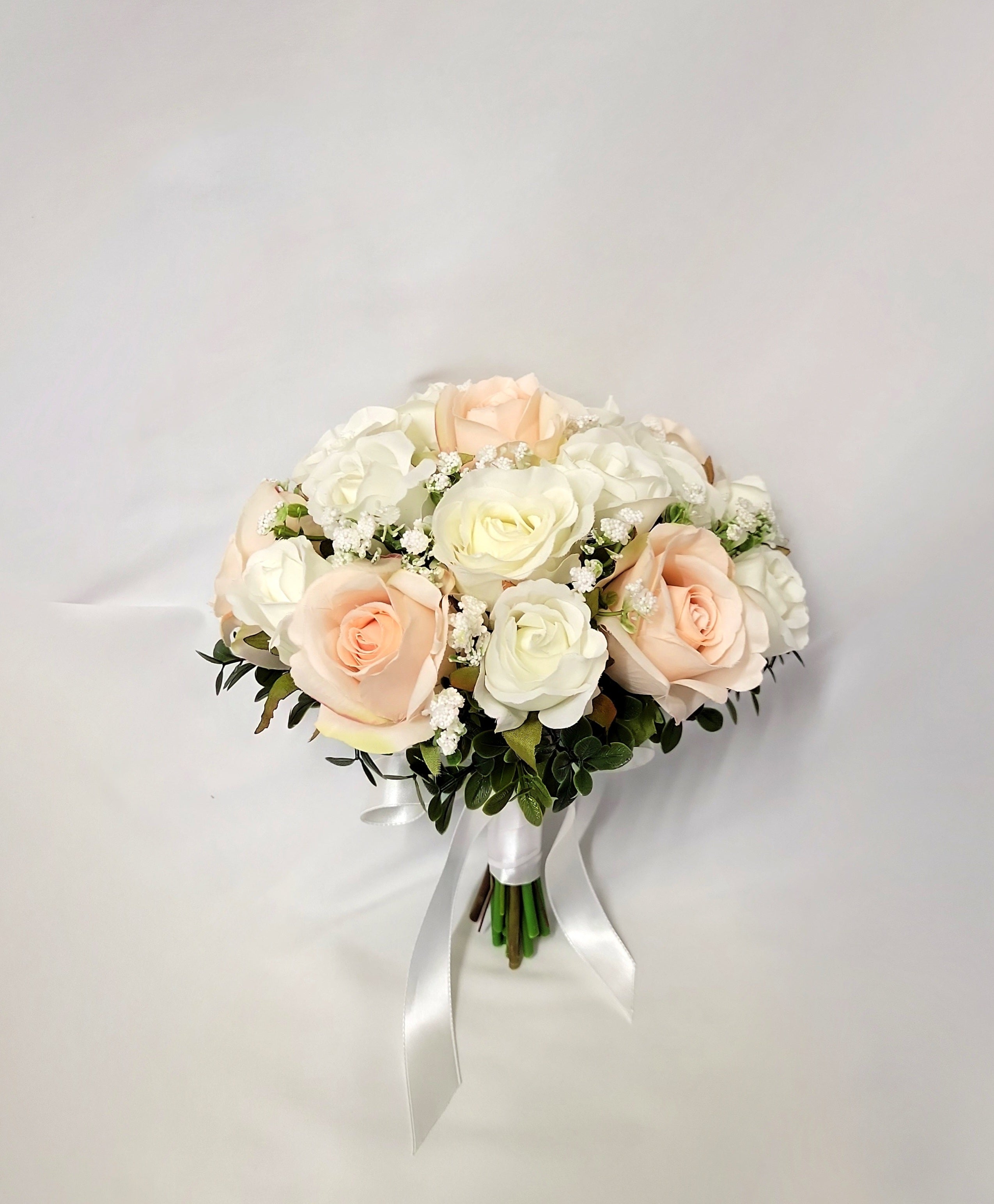 Pink Ivory and White Rose Bridal Bouquet